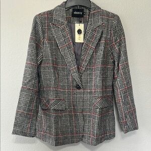 Ebossy  Women's Gray Plaid‎ Blazer